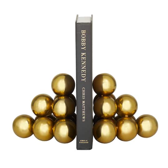 The Novogratz 5&#x22; Gold Stainless Steel Stacked Orb Bookends Set